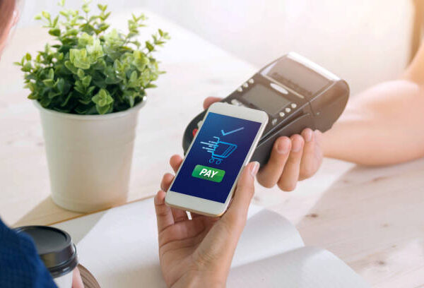 Mobile Payment with NFC technology  on Smartphone shopping online with filter effect